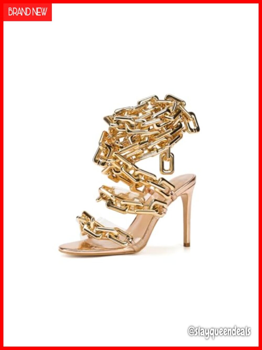Luxury Clear PVC Chain Strap Stiletto Heel Sandals Gladiator Dress Shoes